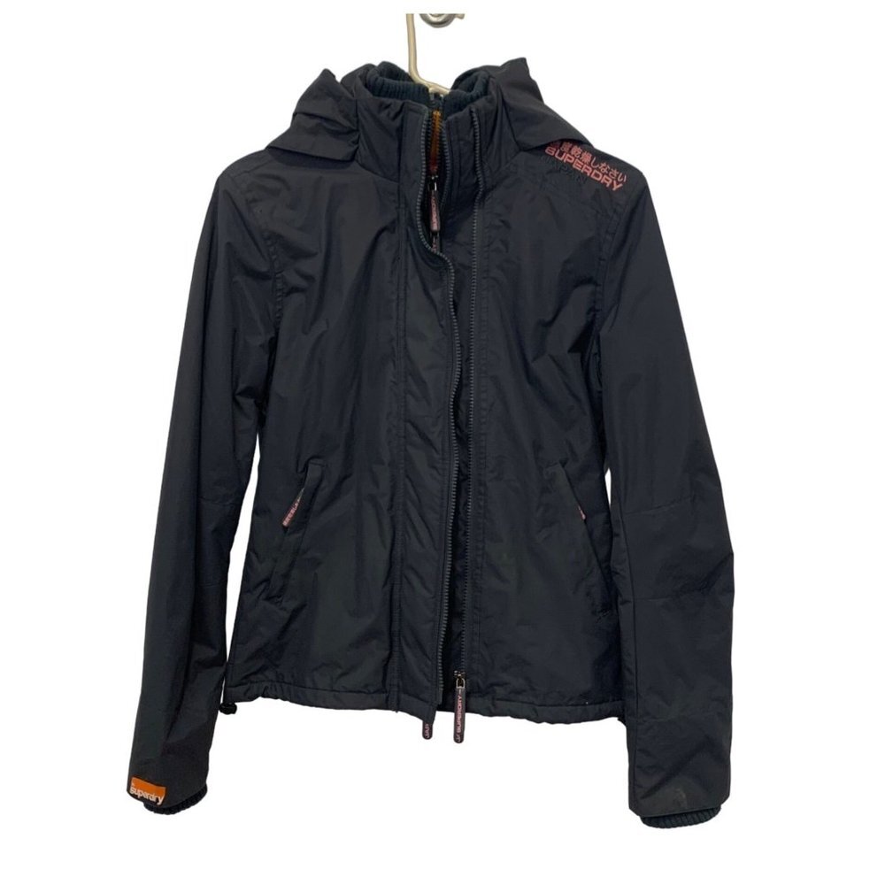 Superdry Japan Hooded Fleece Lining Pockets Full Zip Windbreaker Jacket Small